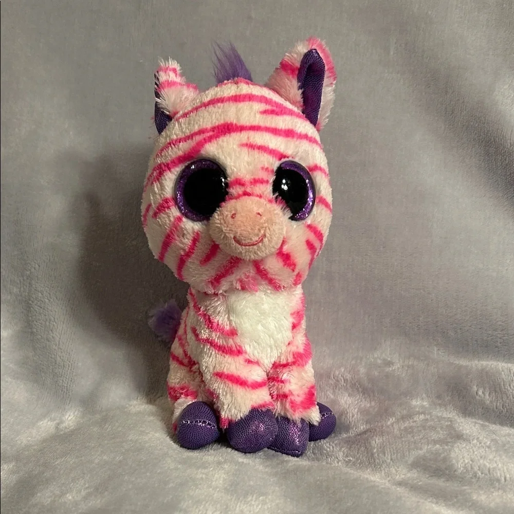 TY Beanie Boo Zazzy Zebra Pink and Purple Striped Plush Zebra (Retired)